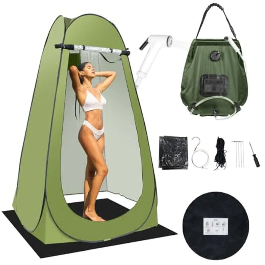 Portable Camping Privacy Shower Tent Kit With 5 Gallon Shower Bag Nozzle Upgrade