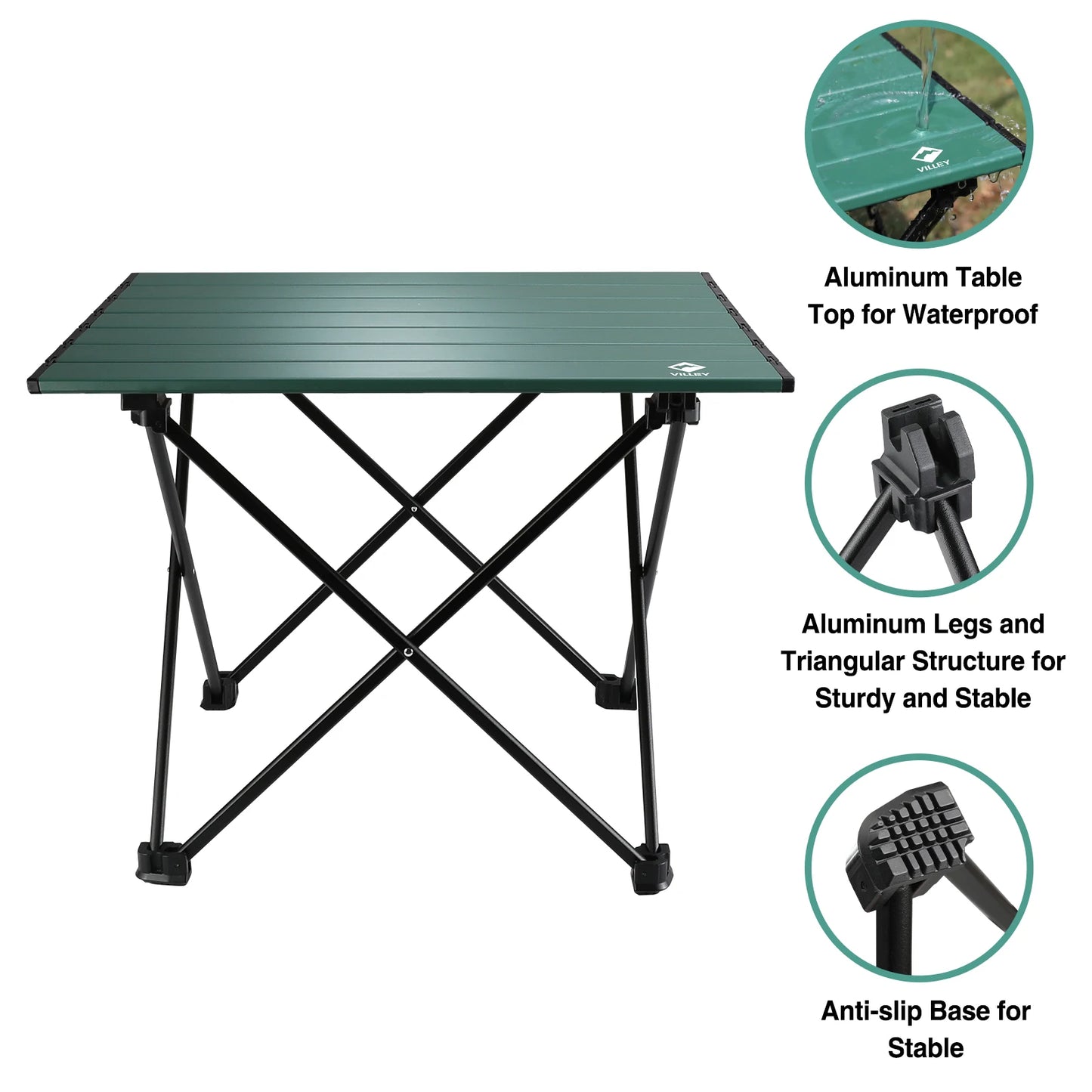 VILLEY Ultralight Camping Side Table Aluminum Folding With Carry Bag