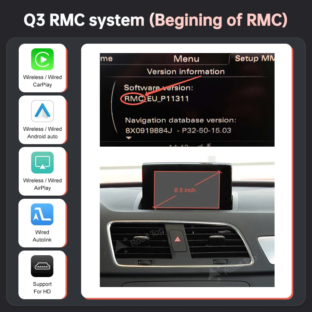 Road Top Wireless CarPlay Android Auto Interface for Audi A1 Q3