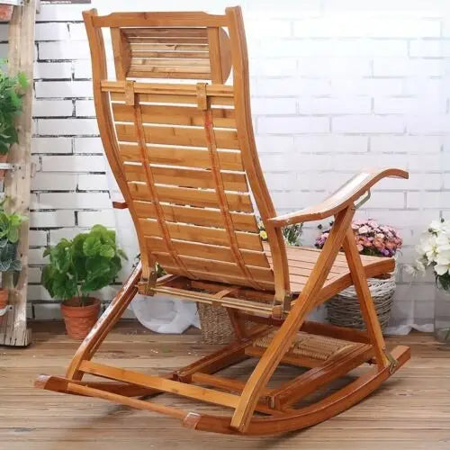 Bamboo Heavy Duty Folding Rocking Chair Indoor Outdoor Lounger