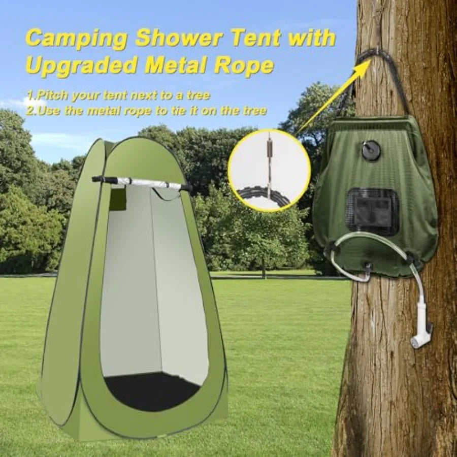 Portable Camping Privacy Shower Tent Kit With 5 Gallon Shower Bag Nozzle Upgrade