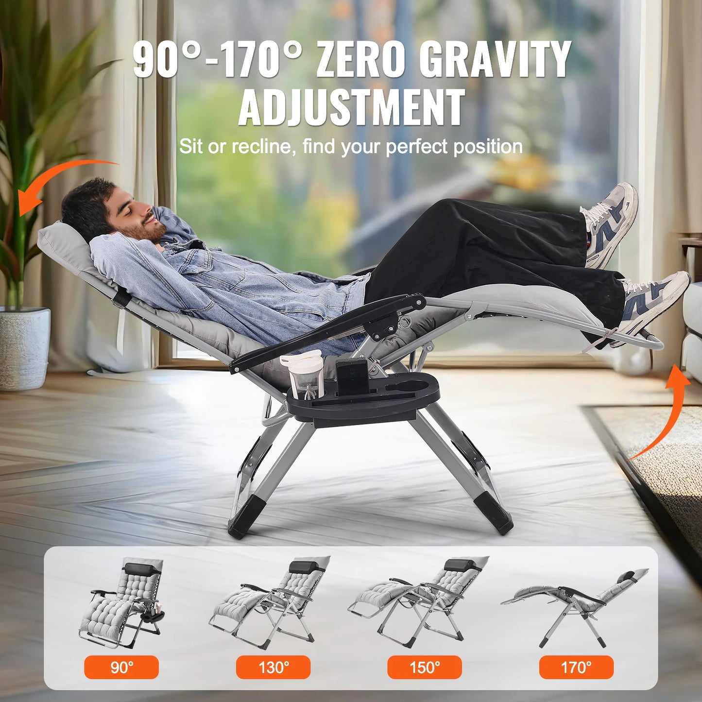 SucceBuy Zero Gravity Chair Adjustable Recline With Cupholder Cushion