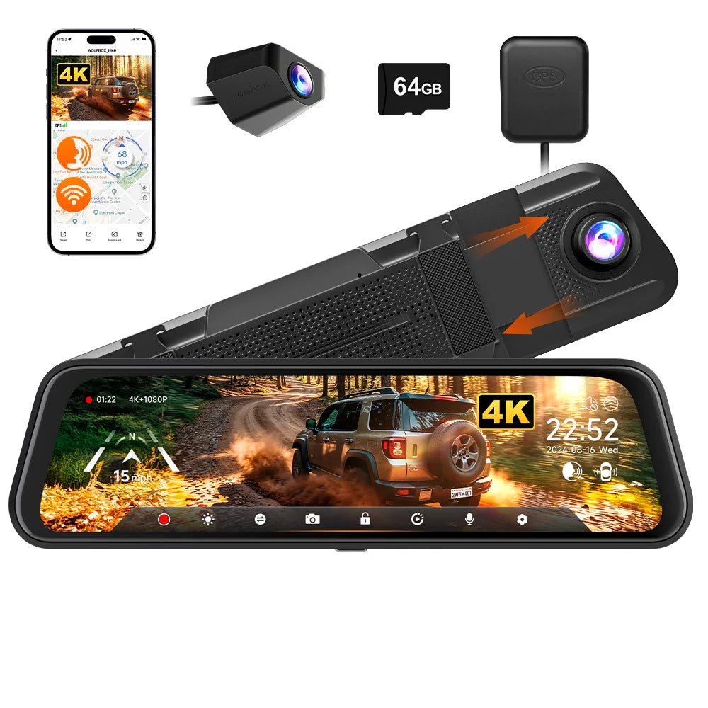 WOLFBOX M40 Dash Cam 4K Front and Rear Vehicle Recorder