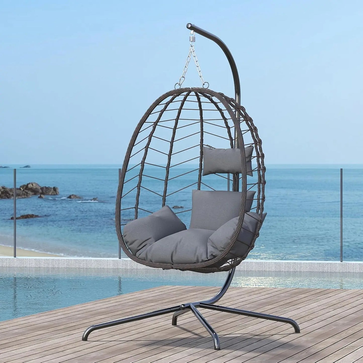 Egg Chair With Stand Outdoor Swing Basket Chair Cushioned