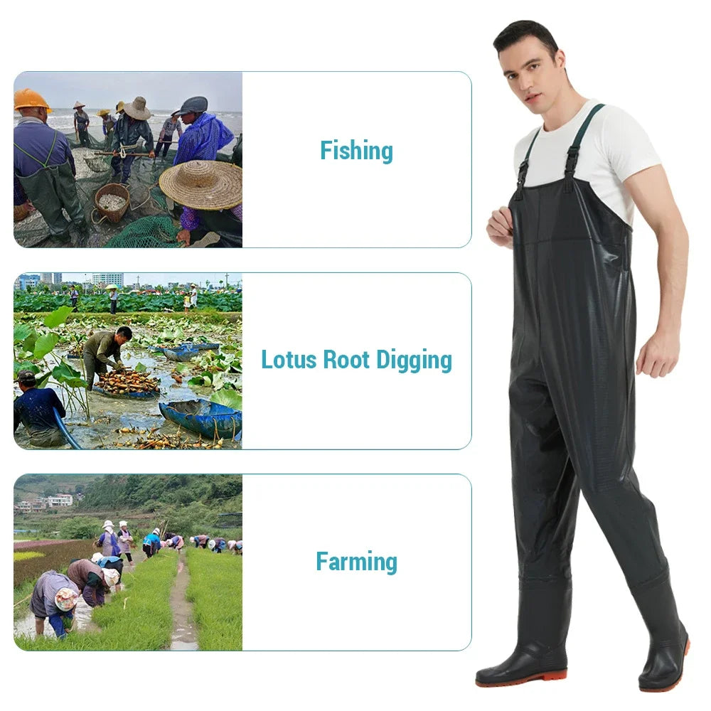 PVC Anti-Slip Chest Waders With Boots For Fishing Durable