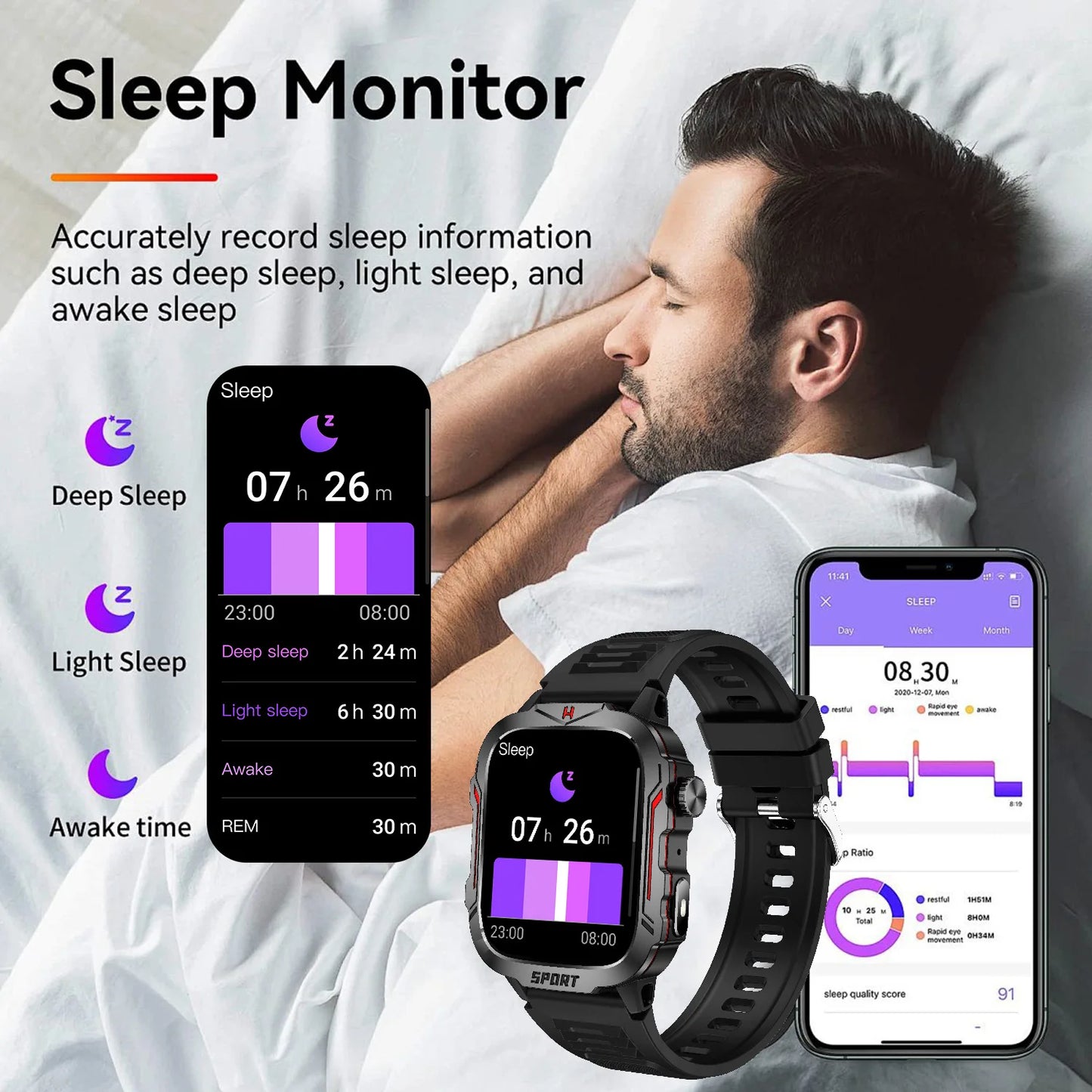 Smart Watch With Flashlight AI Voice Assistant Bluetooth Calling