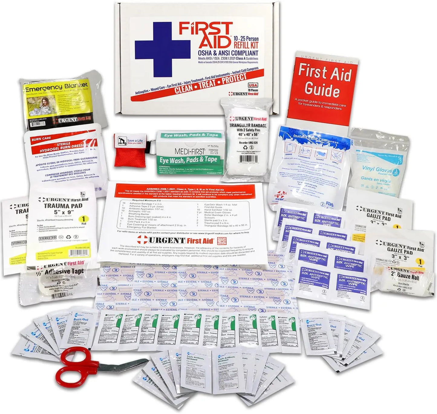 First Aid Kit Refill 25-Person 78 Pieces Meets ANSI Standards