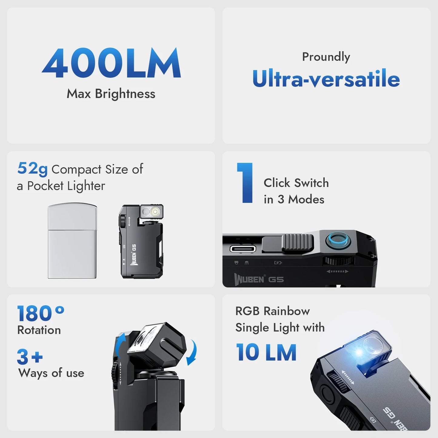 WUBEN G5 Rechargeable EDC Flashlight With Dual RGB Light