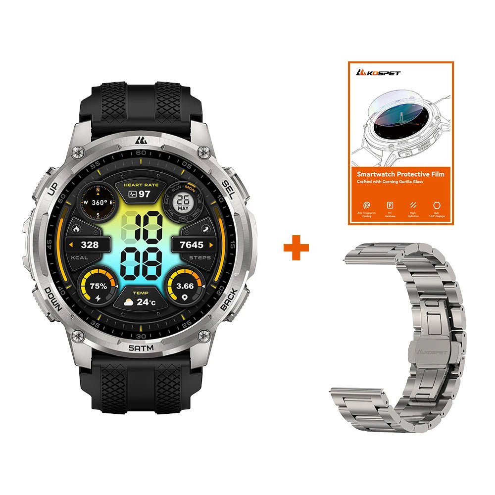 KOSPET Tank T4C Rugged Smartwatch Dual-Band GPS Flashlight Waterproof