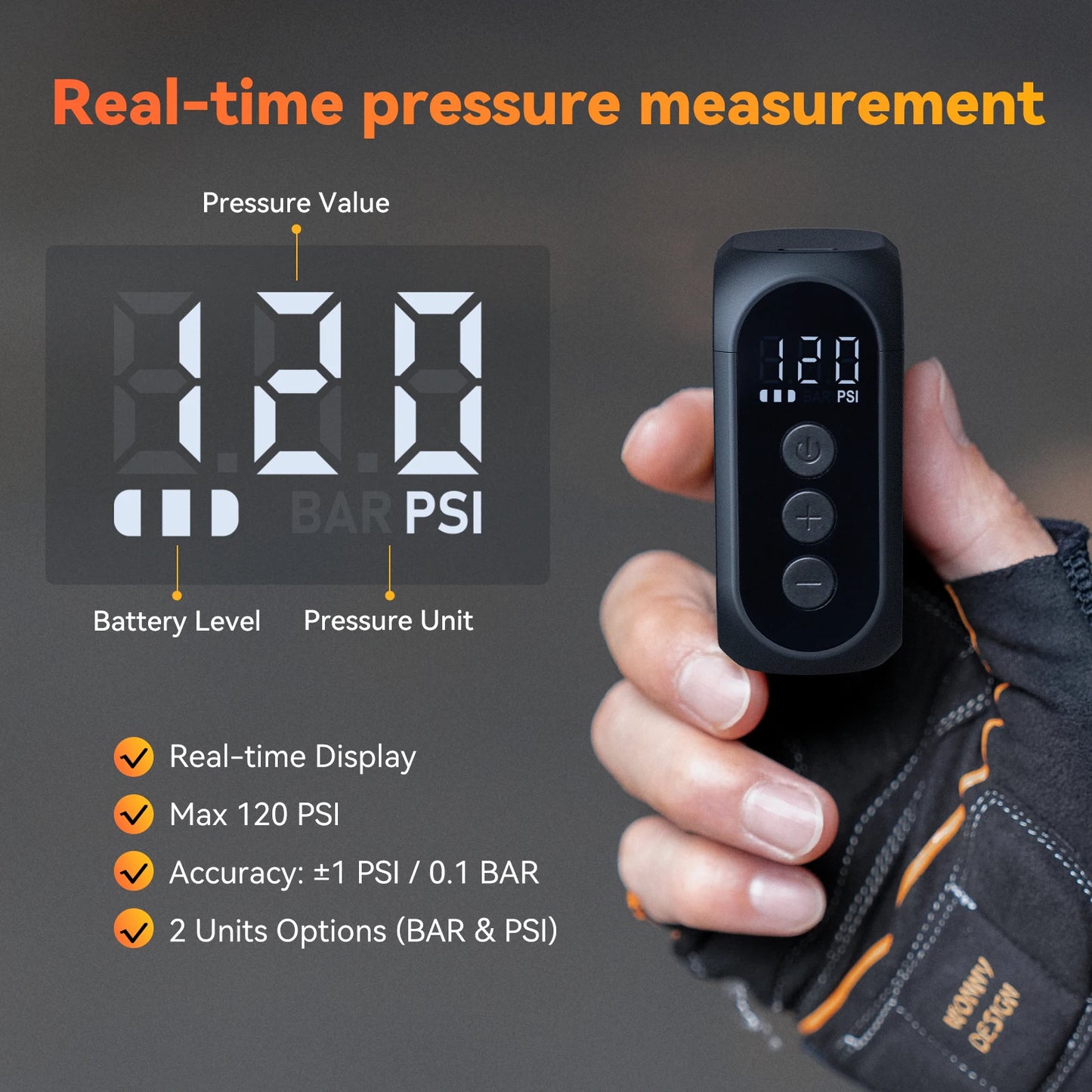 Anoutway AT1 Pro Mini Cordless Bike Tire Pump With Screen