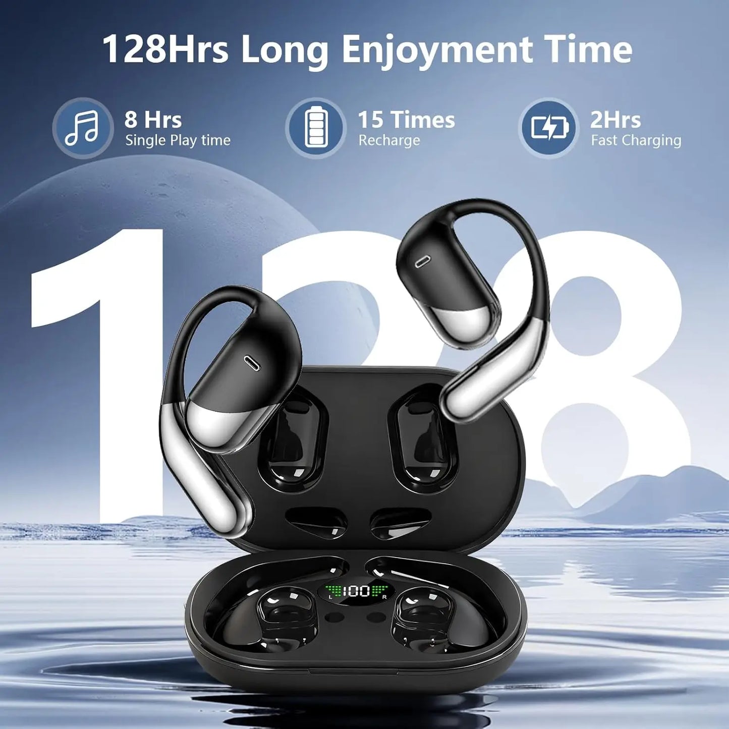 Open Ear Bone Conduction Headphones With Bluetooth 5.4 Smart Display