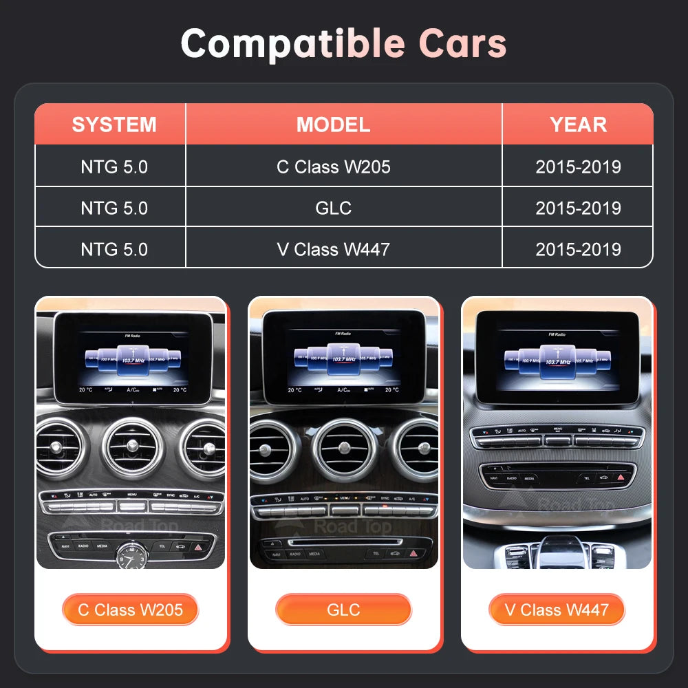 Road Top Wireless CarPlay Android Auto Multimedia Screen for Mercedes Benz