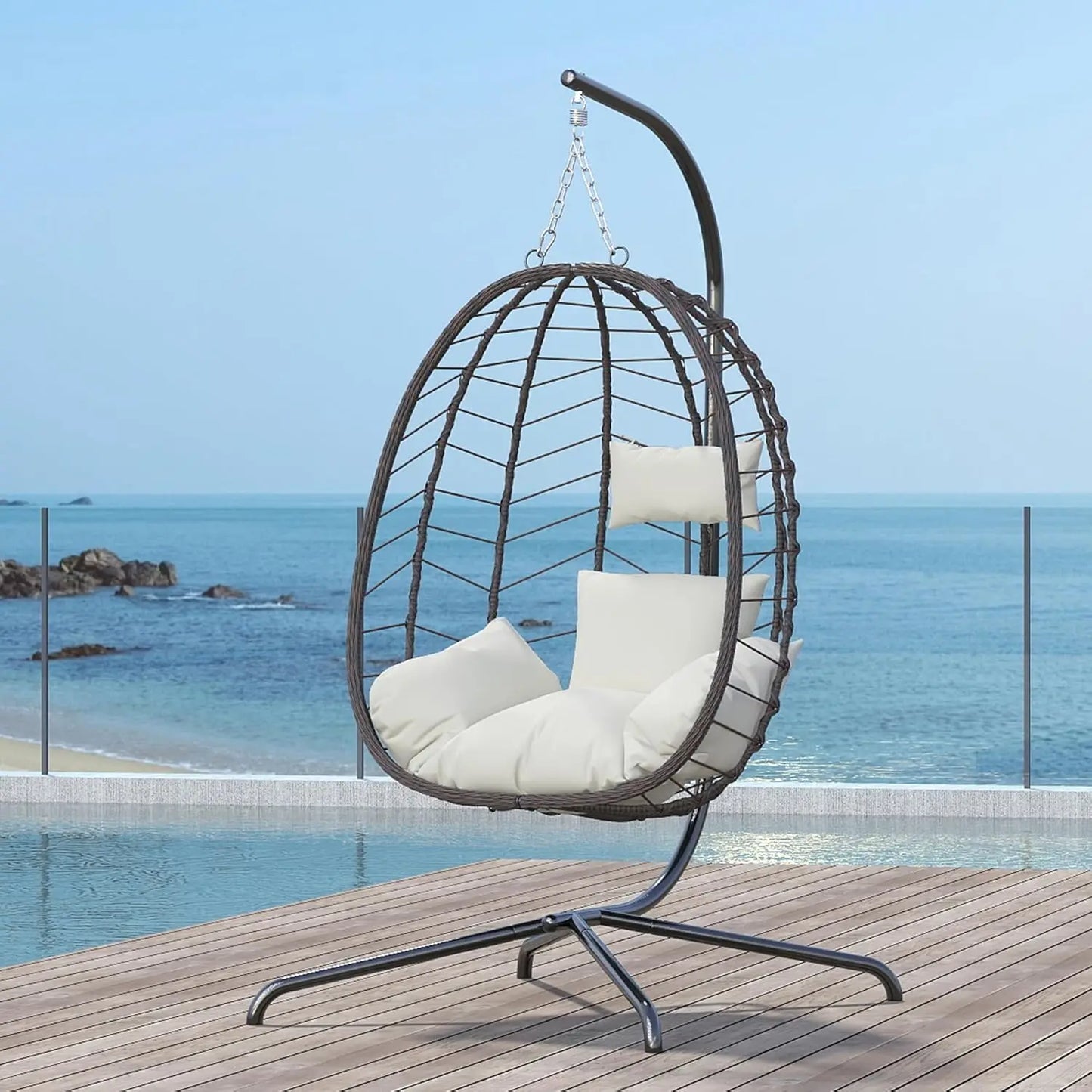 Egg Chair With Stand Outdoor Swing Basket Chair Cushioned