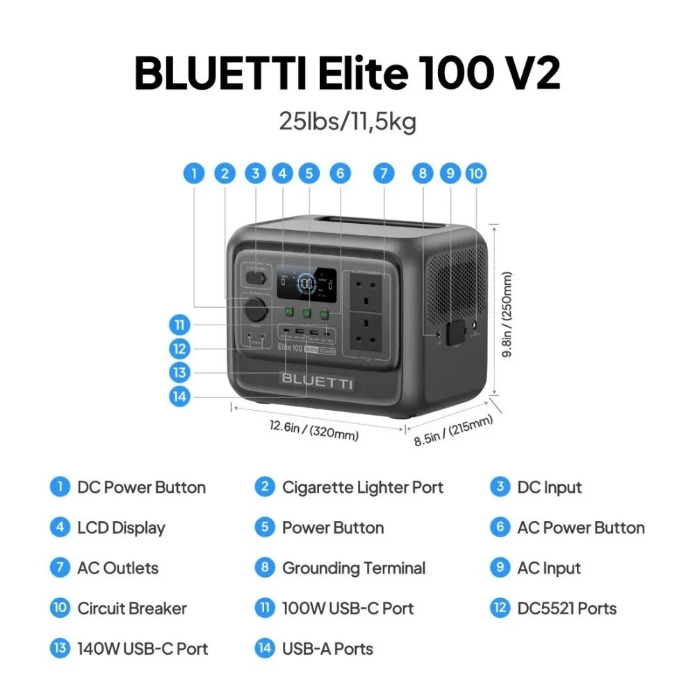 BLUETTI Elite 100 Portable Power Station 1800W 1024Wh Solar Generator