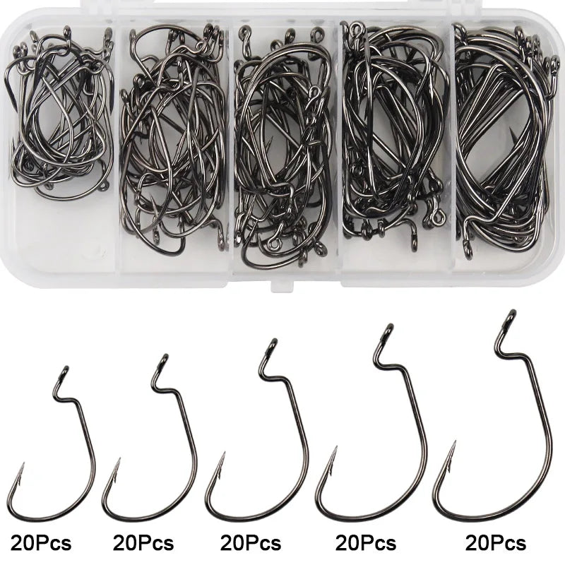 EWG Offset Worm Hooks Wide Gap For Bass Trout Lures