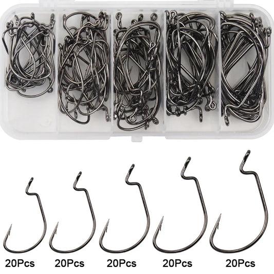 EWG Offset Worm Hooks Wide Gap For Bass Trout Lures