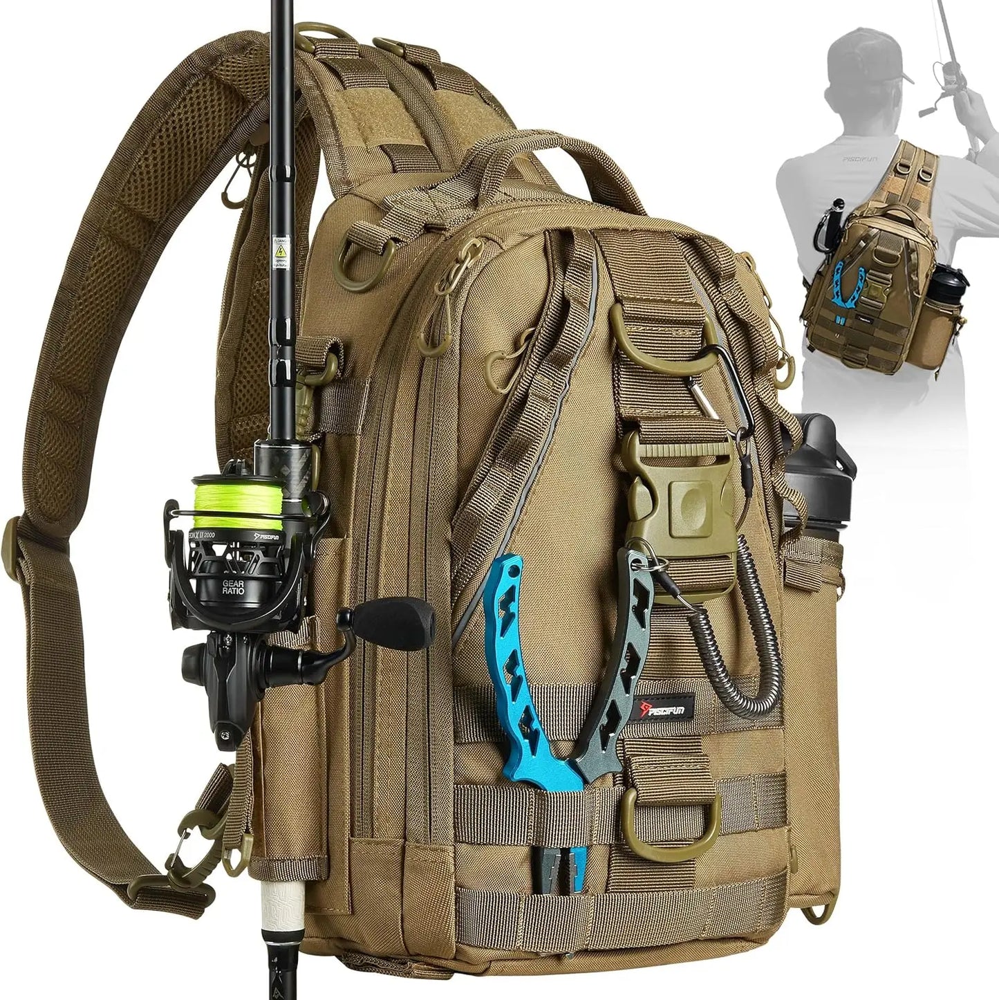Fishing Tackle Backpack With Rod Holder and Gear Storage