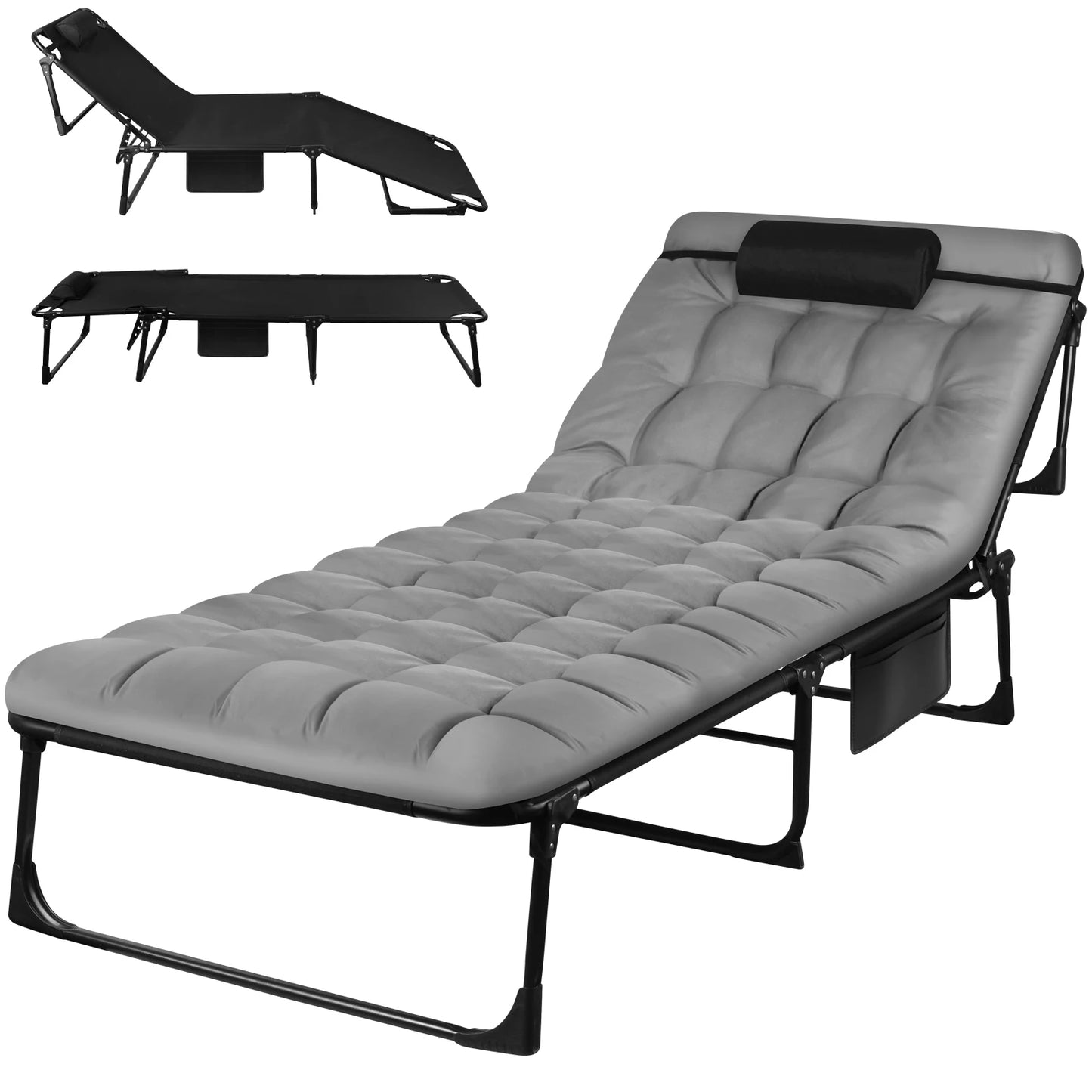 Portable Folding Camping Cot With Pillow And Adjustable Reclining Chair