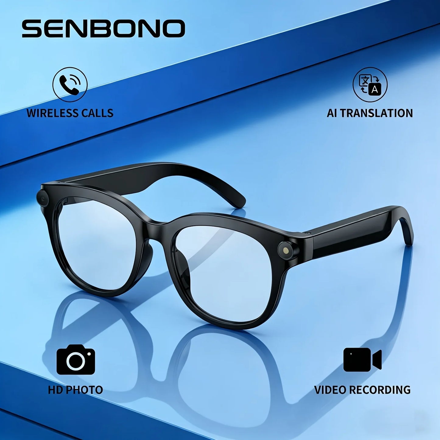SENBONO AI Smart Glasses With Camera And Translator Bluetooth Music