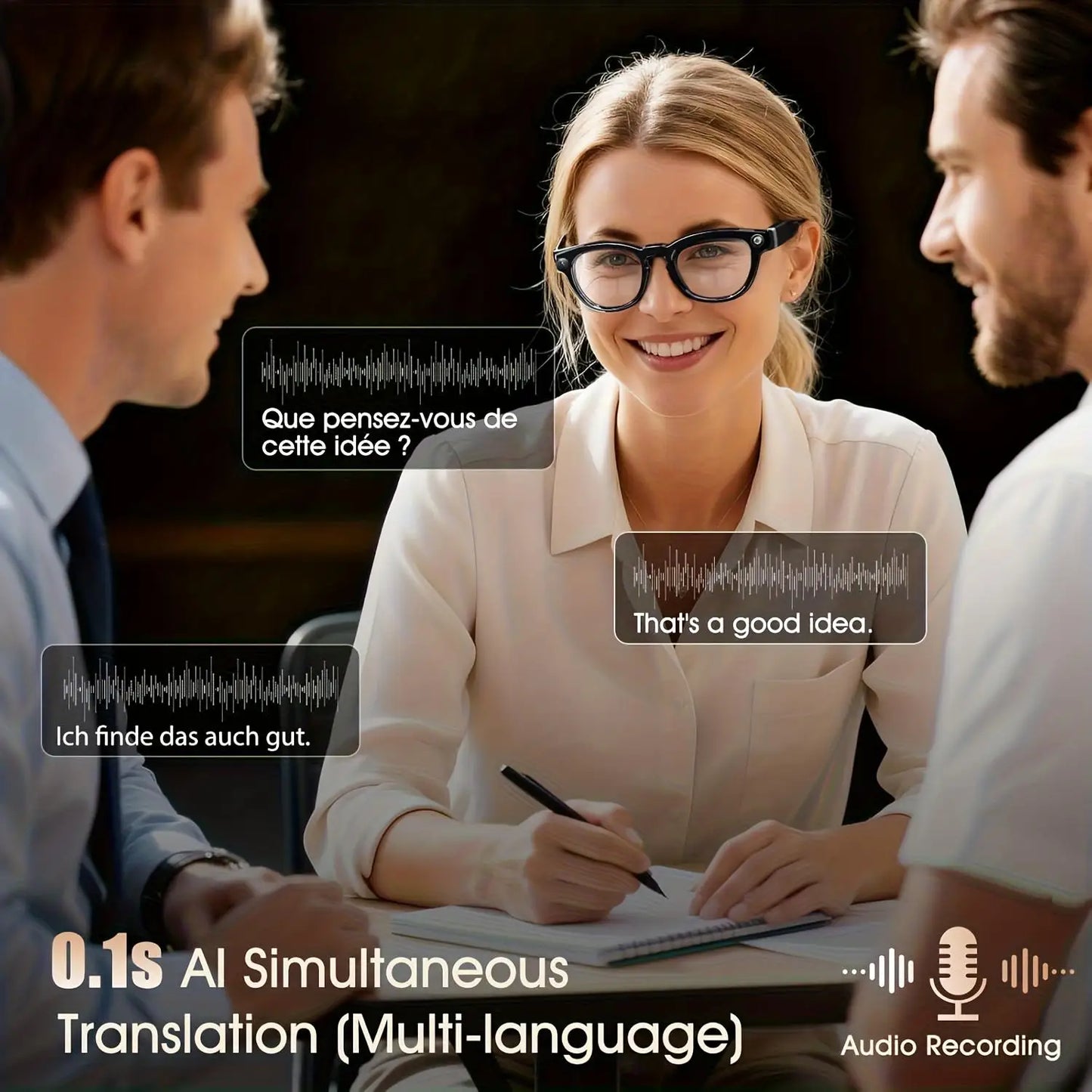 Smart Glasses Real Time Translation AI Chat Assistant With 8MP Camera