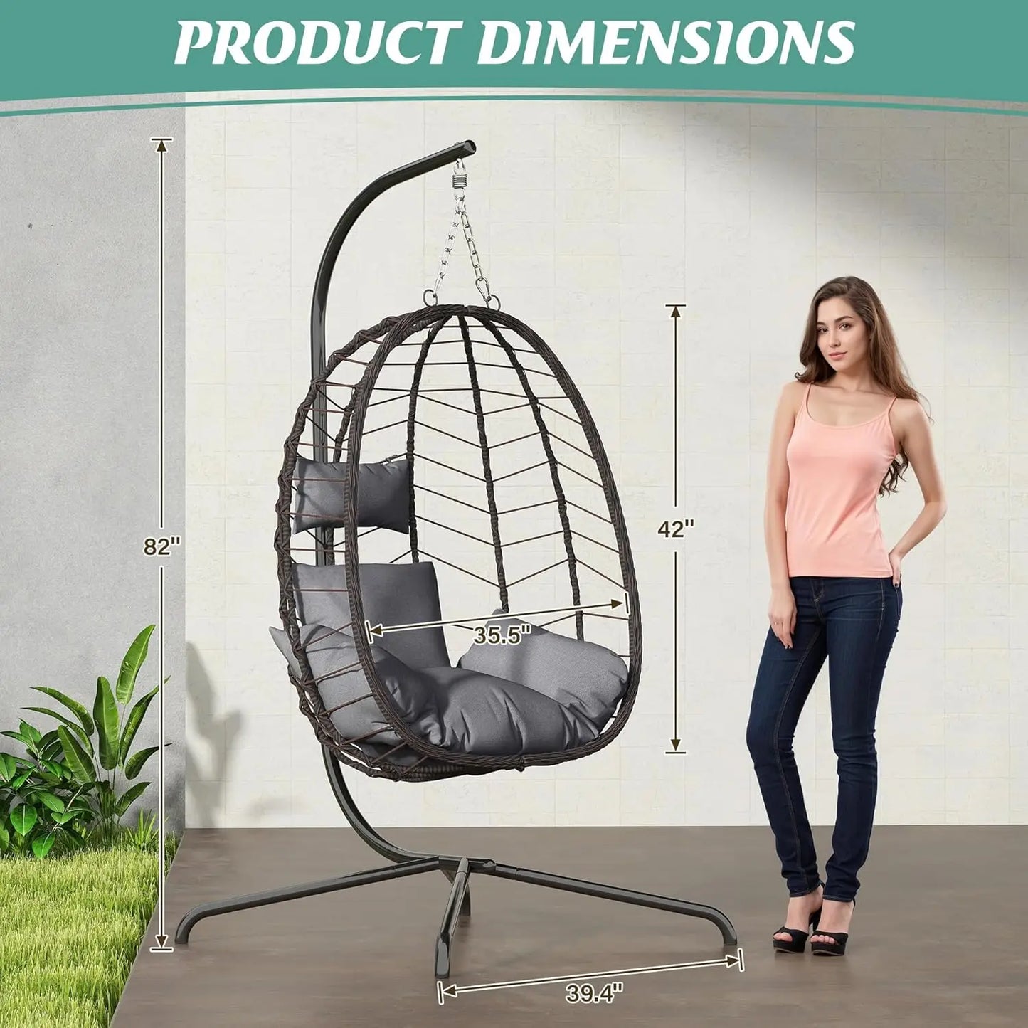 Egg Chair With Stand Outdoor Swing Basket Chair Cushioned