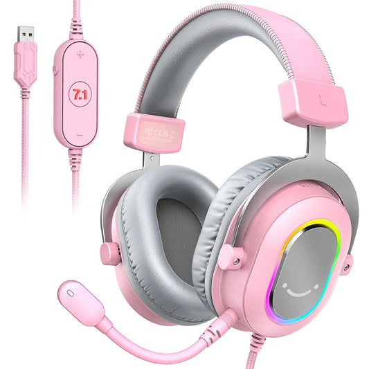FIFINE RGB Gaming Headset with Mic 7.1 Surround PS5