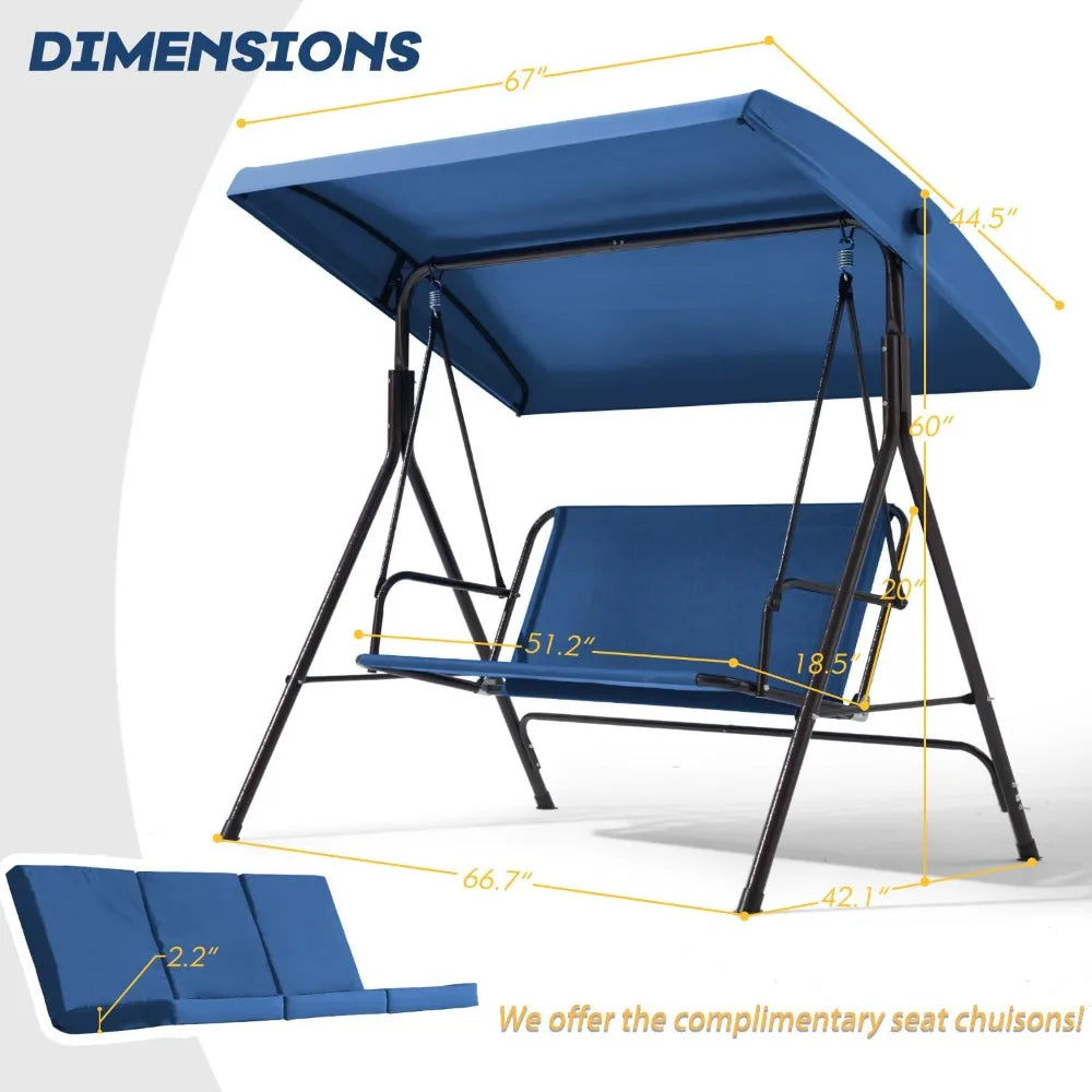 XIAOLANG 3 Seat Patio Swing With Removable Cushions And Adjustable Canopy