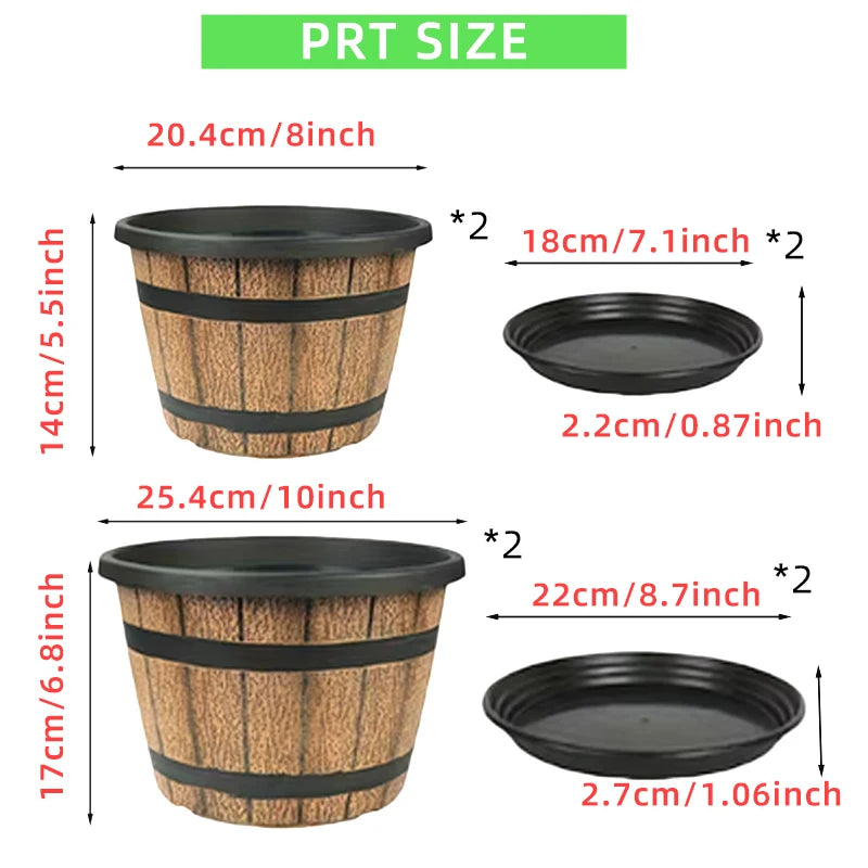 Indoor Resin Plant Pot Barrel Planter For Home And Balcony
