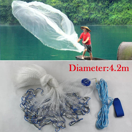 Nylon Monofilament Cast Net With Sinker For Saltwater Fishing