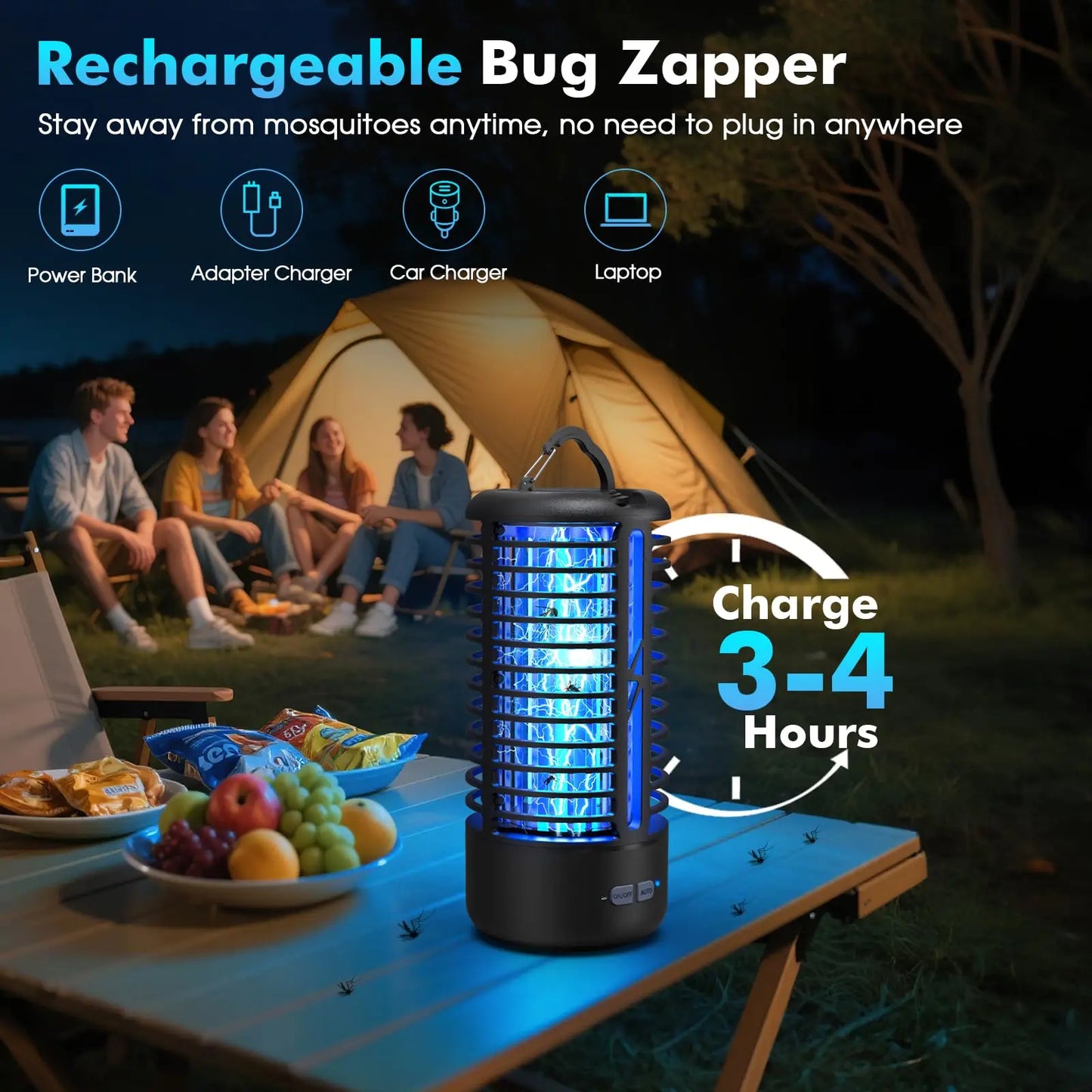 2 Pack Rechargeable Portable Bug Zapper For Indoor Outdoor Mosquito Killer