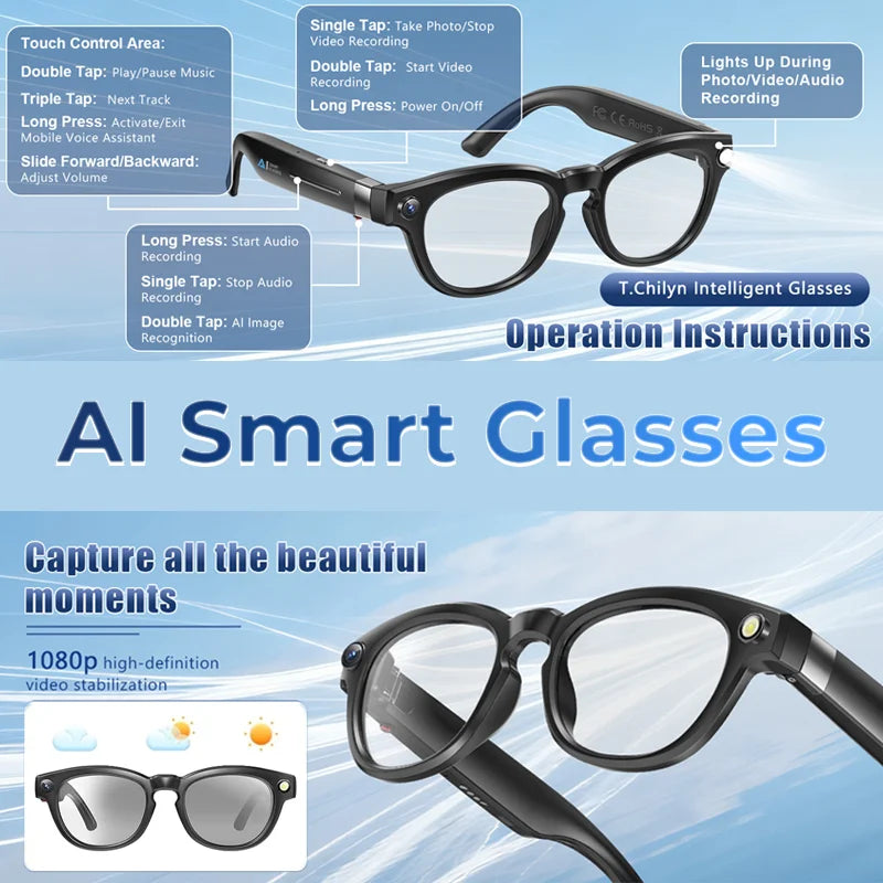 Smart Glasses Real Time Translation AI Chat Assistant With 8MP Camera