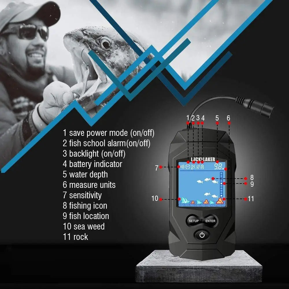 Depth Handheld Fish Finder With Transducer LCD Monitor