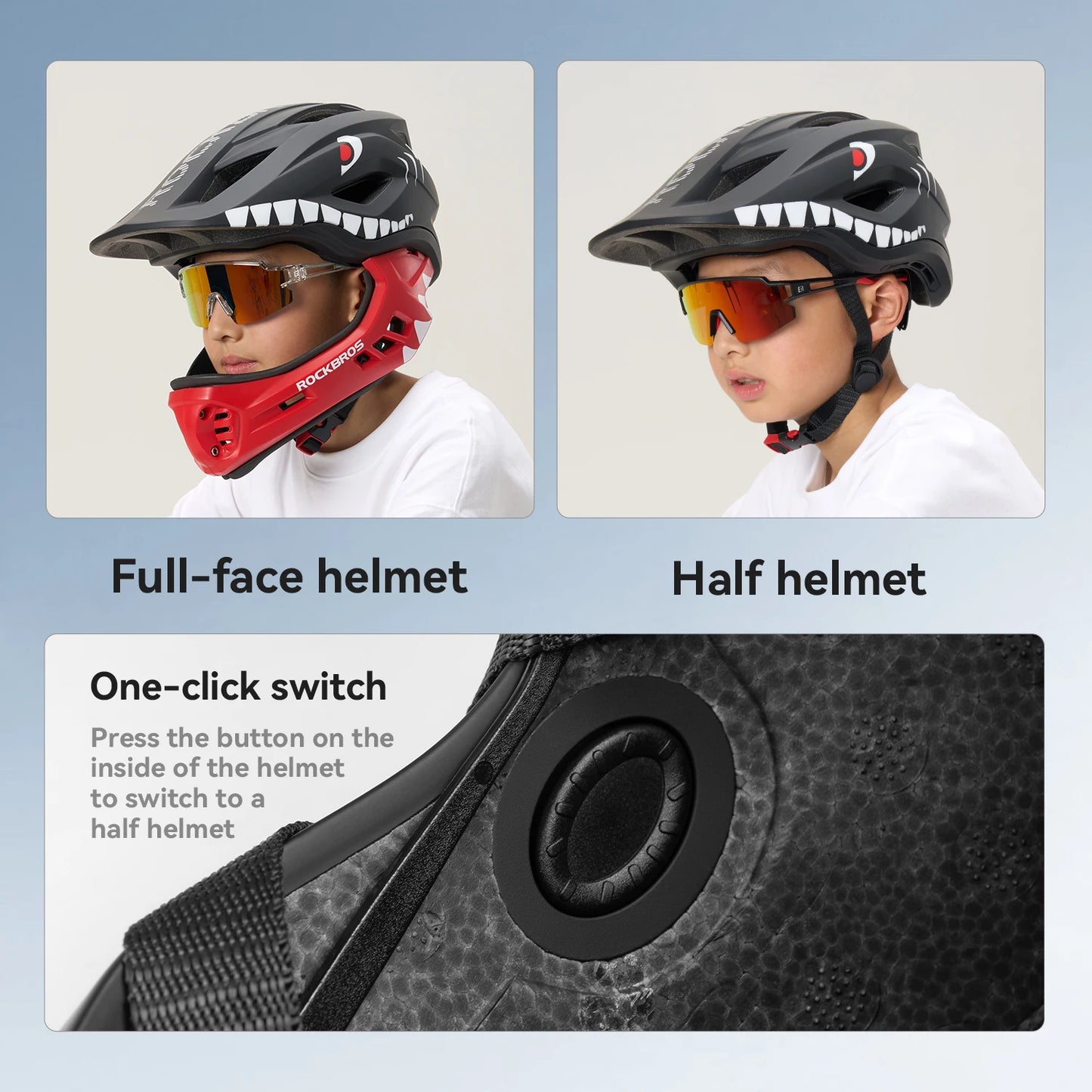 ROCKBROS Child Cycling Helmet With Detachable Full Face Shield