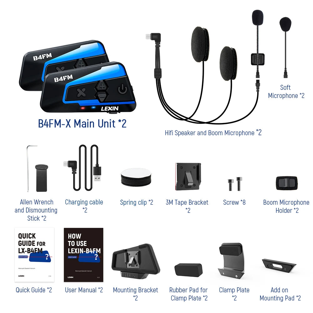 Lexin B4FM X Bluetooth Motorcycle Intercom Headset Bluetooth 5 Music Sharing