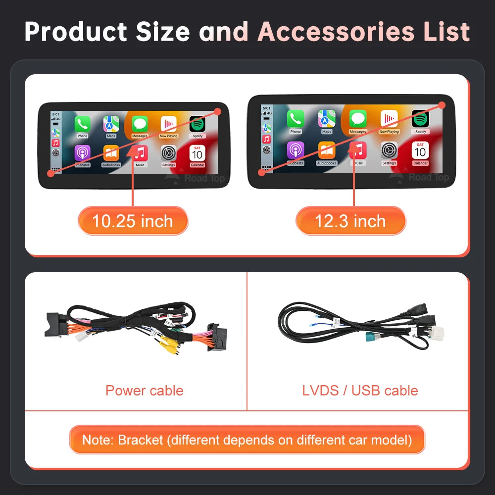 Road Top Wireless CarPlay Android Auto Multimedia Screen For Mercedes Benz