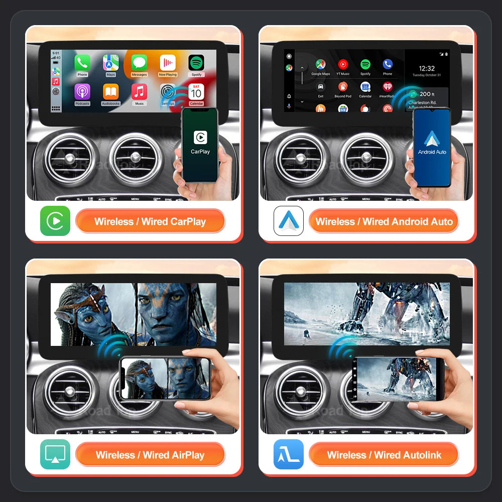 Road Top Wireless CarPlay Android Auto Multimedia Screen For Mercedes Benz