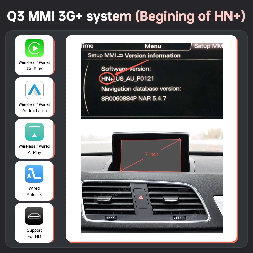 Road Top Wireless CarPlay Android Auto Interface for Audi A1 Q3