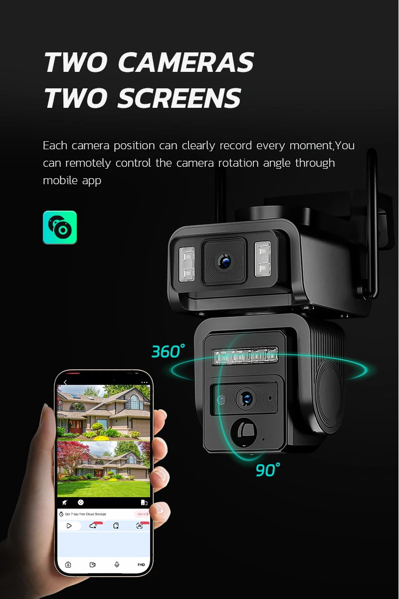 Solar Dual-Lens WIFI Security Camera With Battery Outdoor