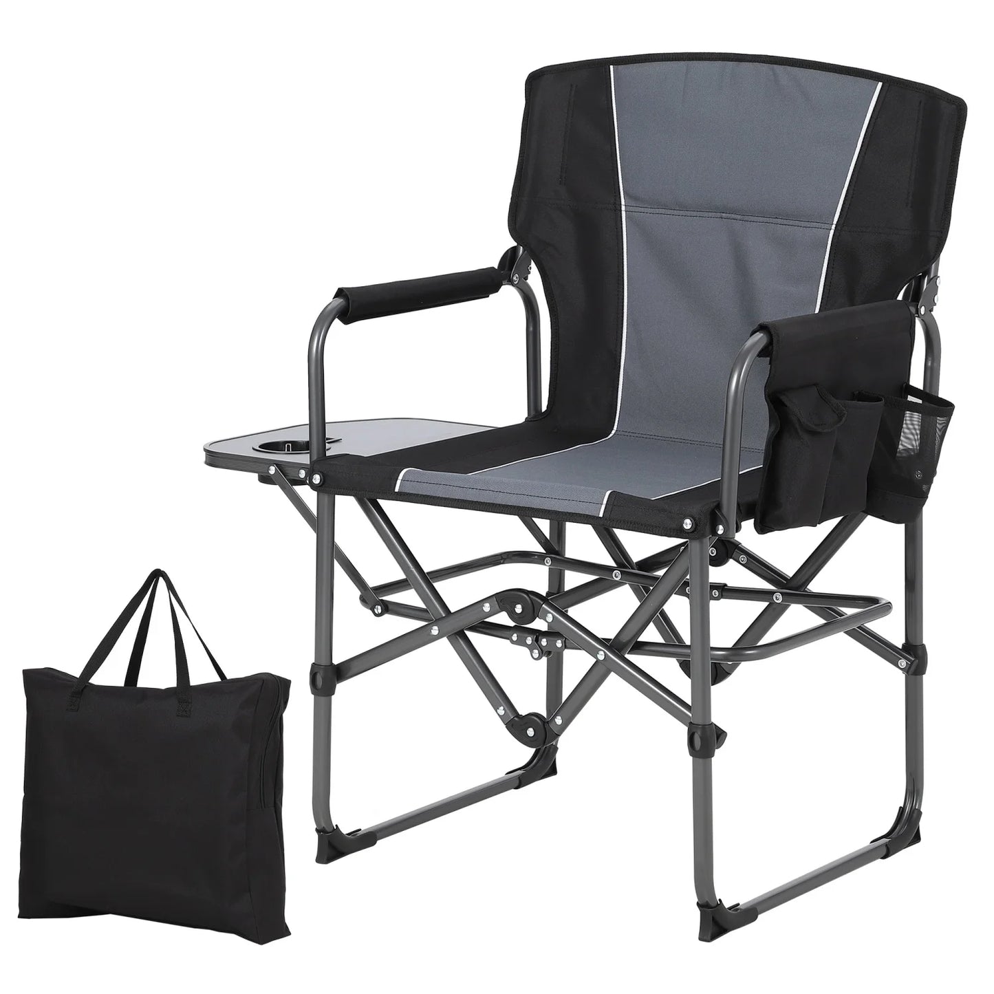 HiMISS Heavy Duty Folding Directors Chair With Cup Holder And Side Table