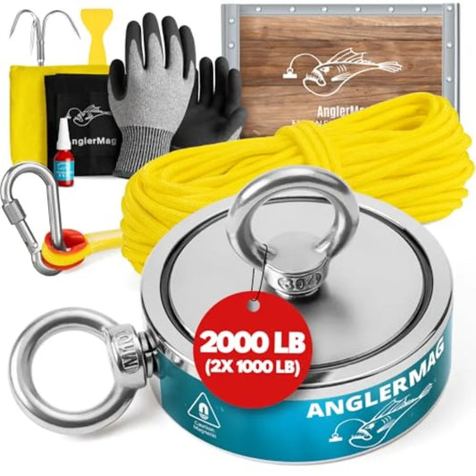 Magnet Fishing Kit 2000 Lbs Complete 10-Piece Set Includes Rope