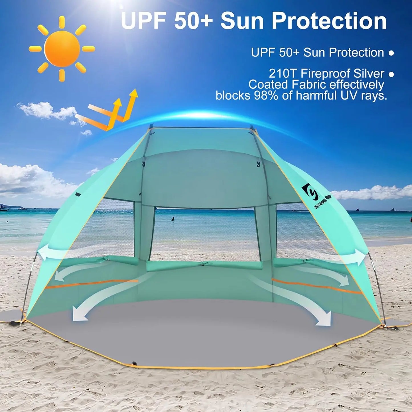Unp Beach Tent 3-Person Sun Shelter UPF 50+ Waterproof Floor