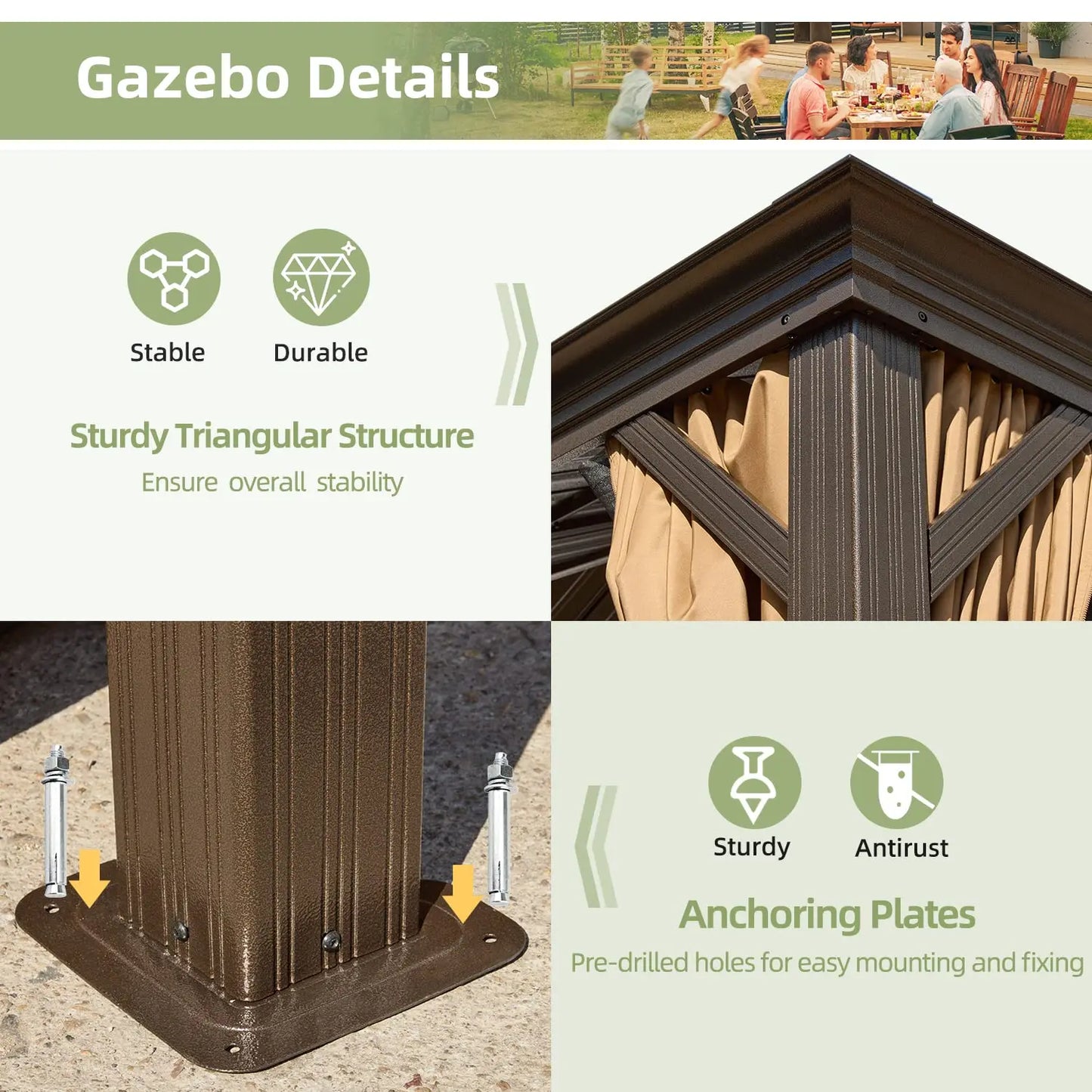 Hardtop Gazebo With Galvanized Steel Frame And Aluminum Roof