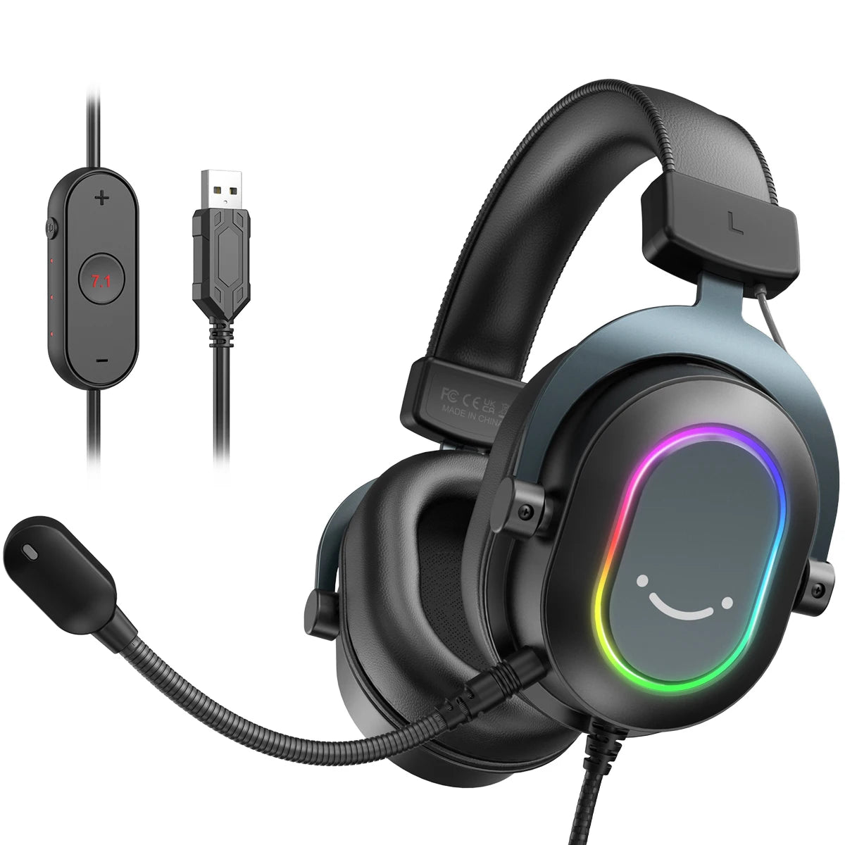 FIFINE RGB Gaming Headset with Mic 7.1 Surround PS5