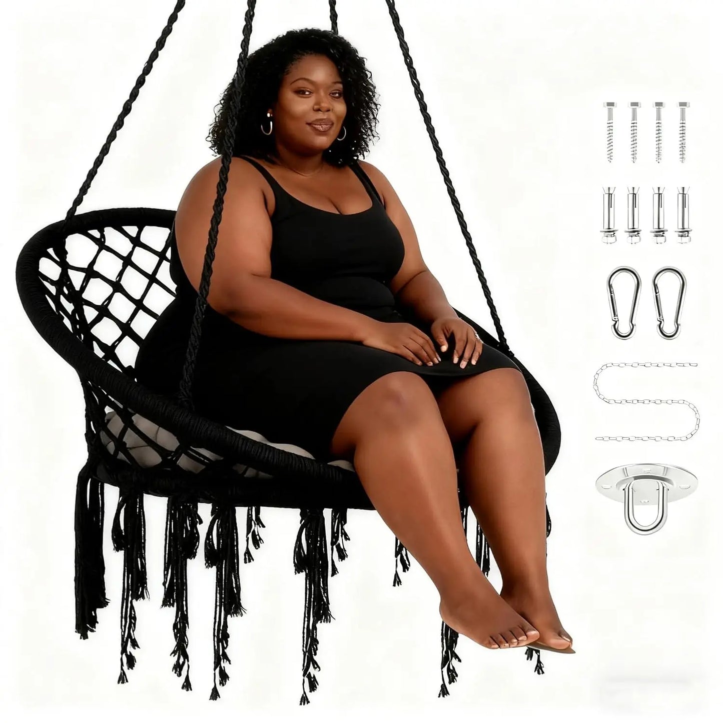 Macrame Hammock Swing Chair With Cushion And Hardware Kit