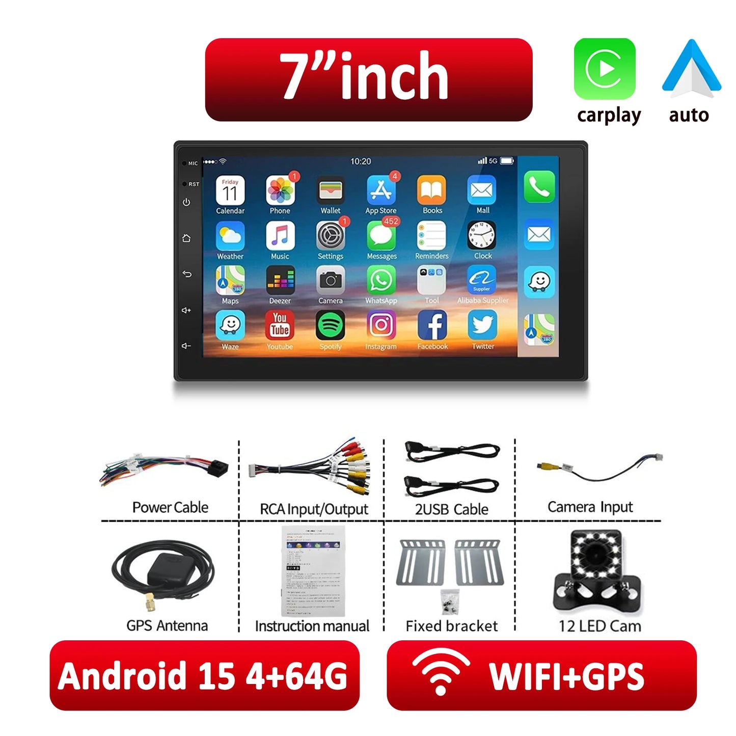 ESSGOO Android 15 Car Radio Android Auto Wireless CarPlay MP5