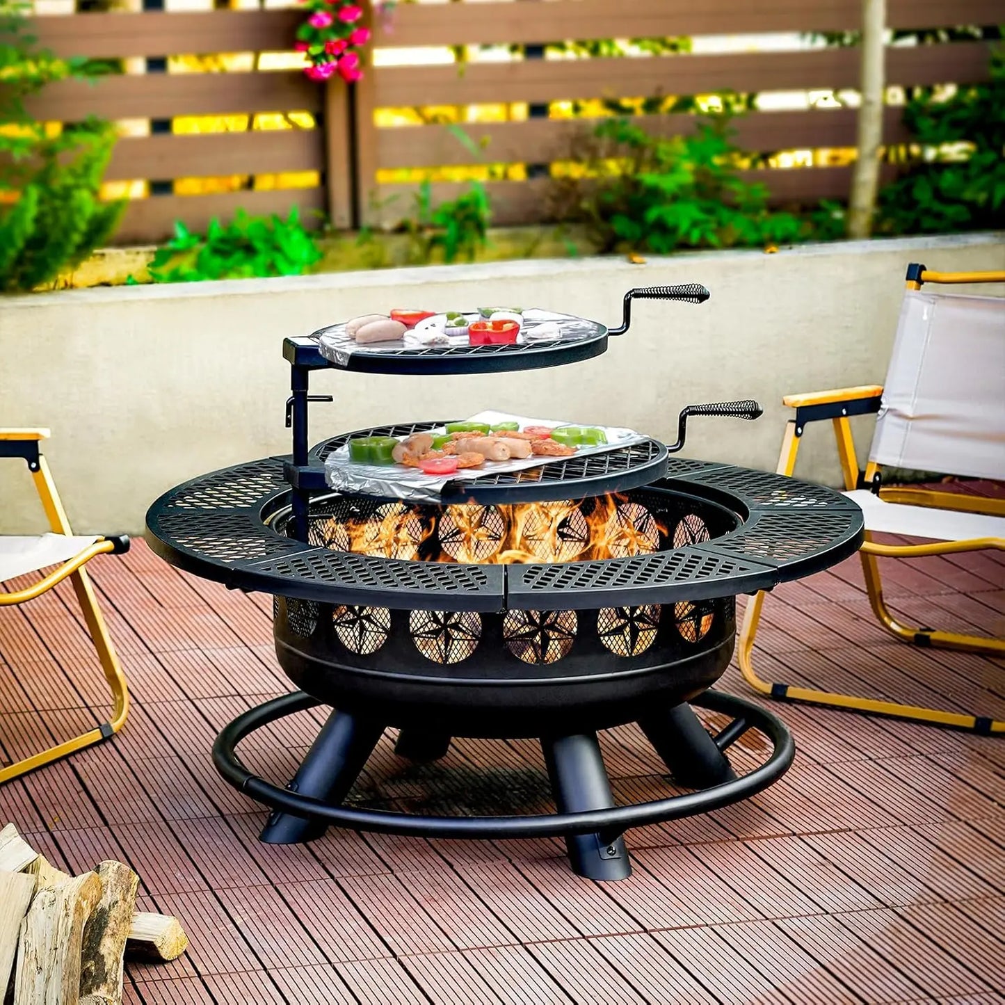 Verdeluxe Outdoor Fire Pit With Grills And Lid For Outdoors