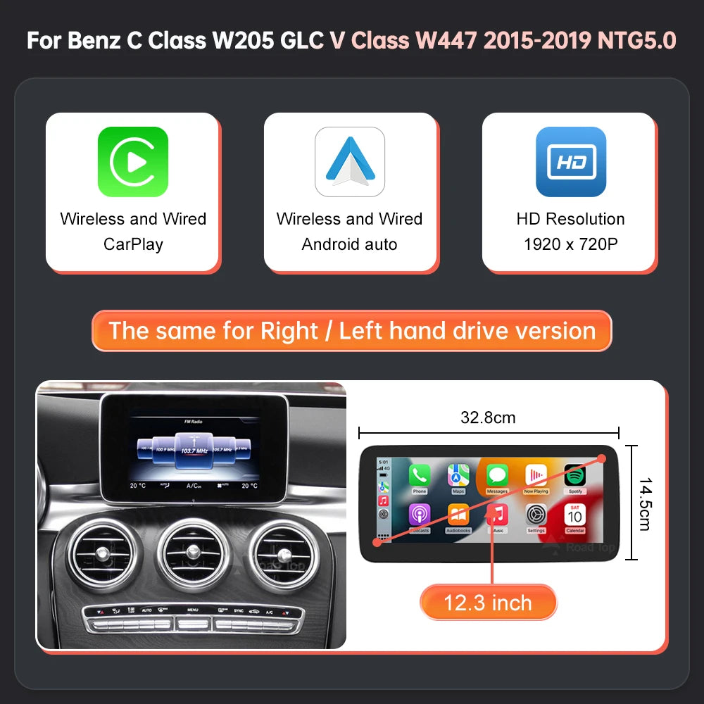 Road Top Wireless CarPlay Android Auto Multimedia Screen for Mercedes Benz