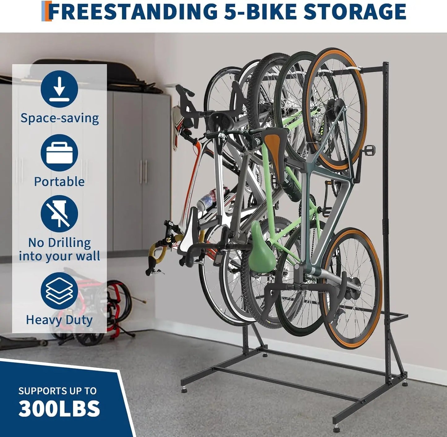 HiMISS Freestanding 5 Bike Storage Rack Vertical Stand Adjustable Height