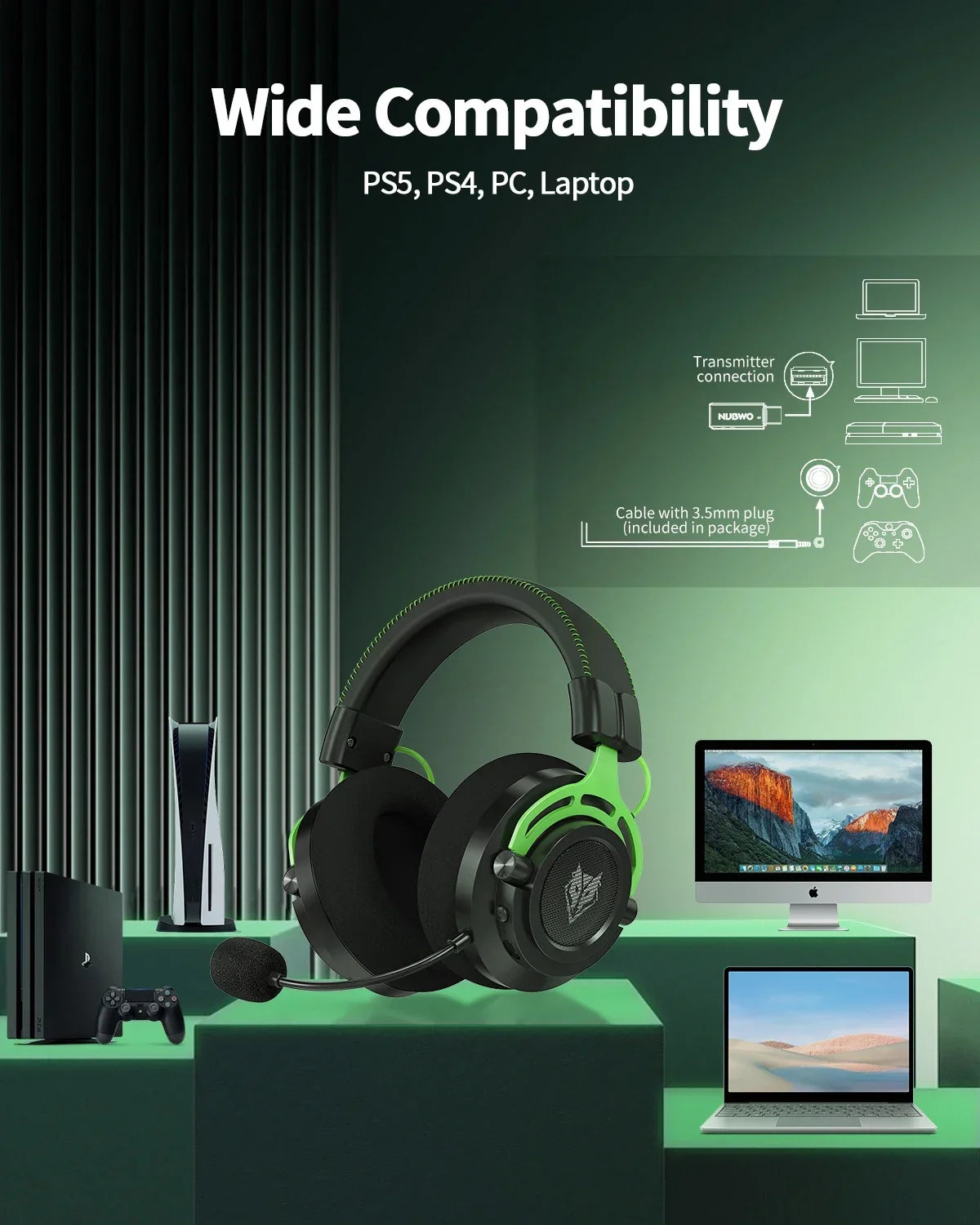 NUBWO G03 Wireless Gaming Headset With Dongle And Mic