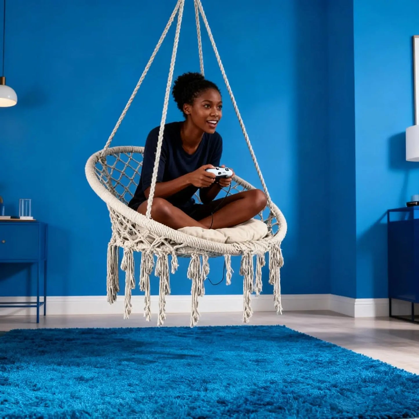Macrame Hammock Swing Chair With Cushion And Hardware Kit